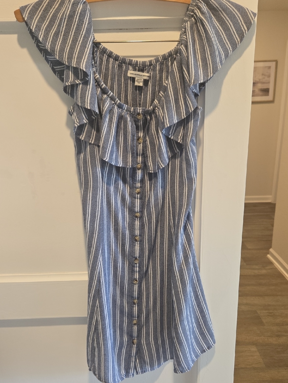 American Eagle Outfitters Blue and White Striped Button-Front Dress